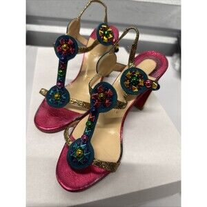 Christian Louboutin Multicolor Studded Strappy Sandals Gold Kaleitop 36 EU w/COA